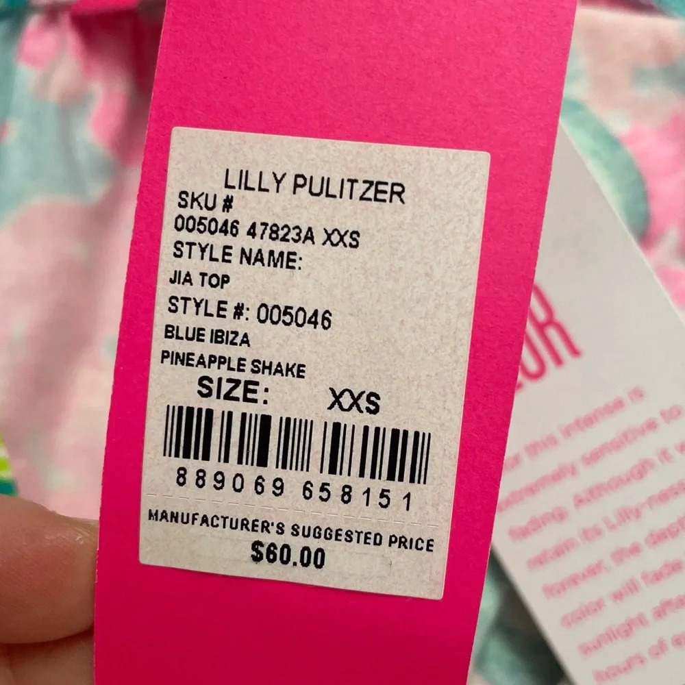 NEW Lilly Pulitzer Jia Tank Top Sz Pineapple Shake Blue Ibiza Floral Ruffle - Picture 5 of 11